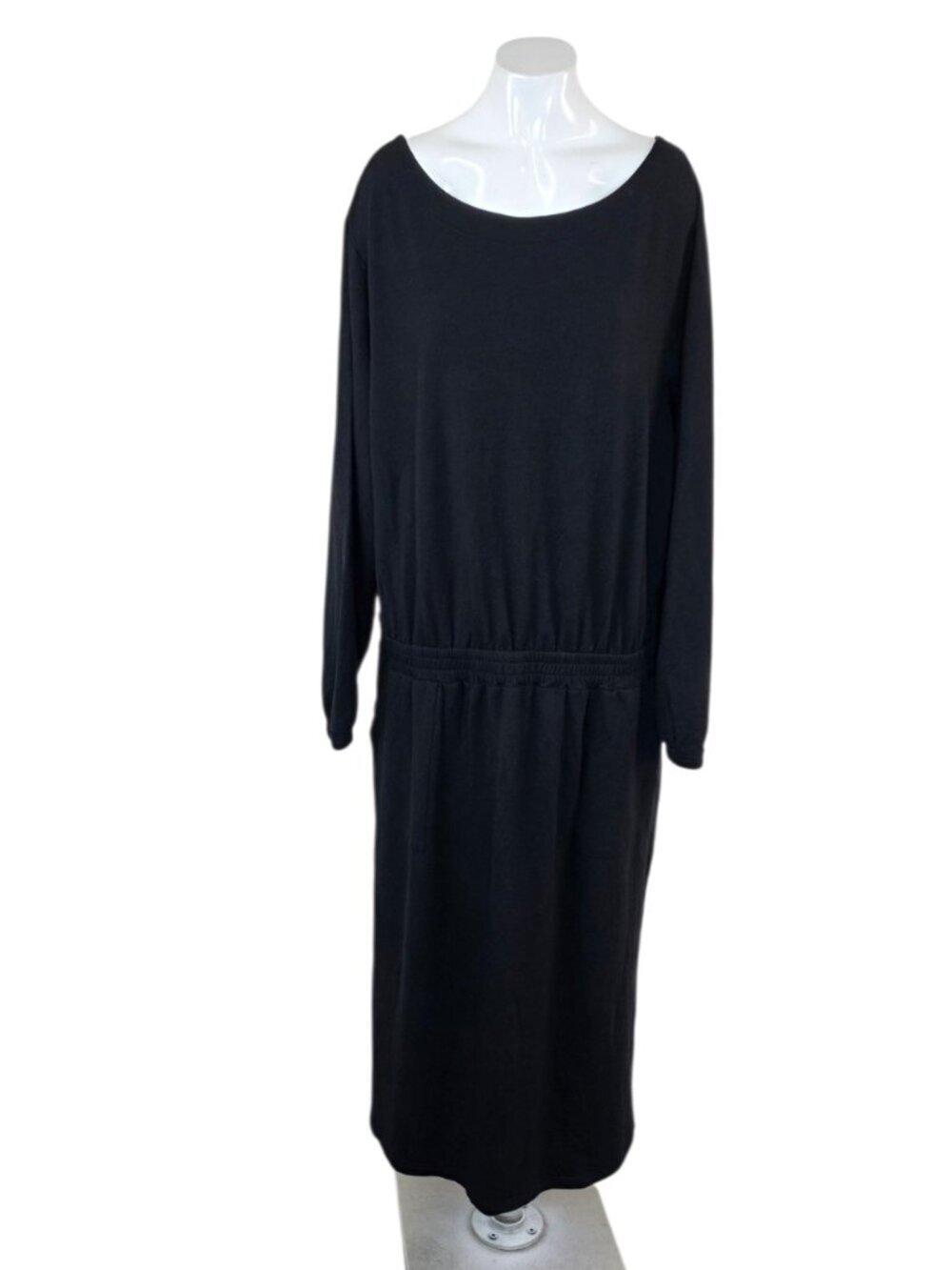 Smash + Tess Long Sleeve Rayon Bamboo Dress, Pockets, Loungewear, Black, XL